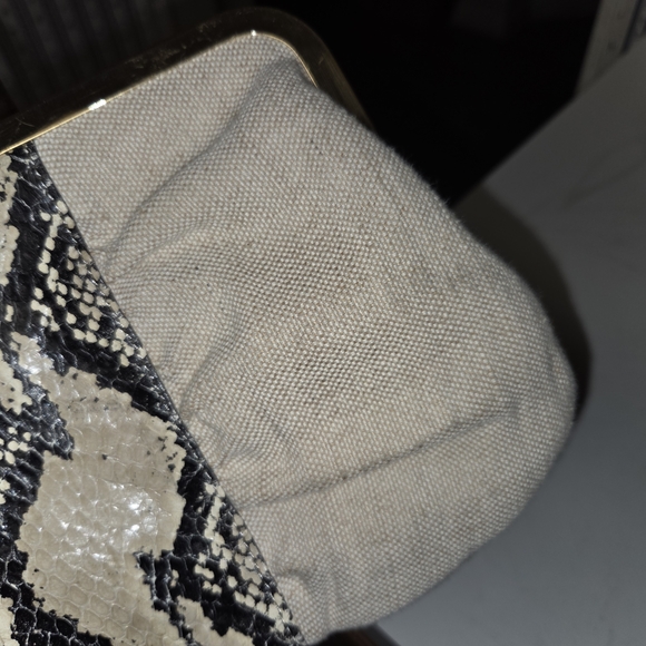 White House Black Market Elegant Beige and Snakeskin Clutch - Picture 3 of 9